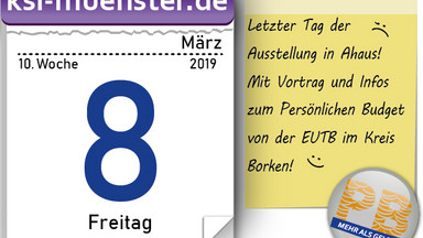 Kalenderblatt 08.03.2019 mit Merkzettel zur Wanderaustellung in Ahaus.