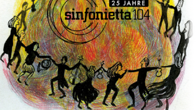 Eine Illustration von tanzenden Menschen mit Musikintrumenten um ein Feuer