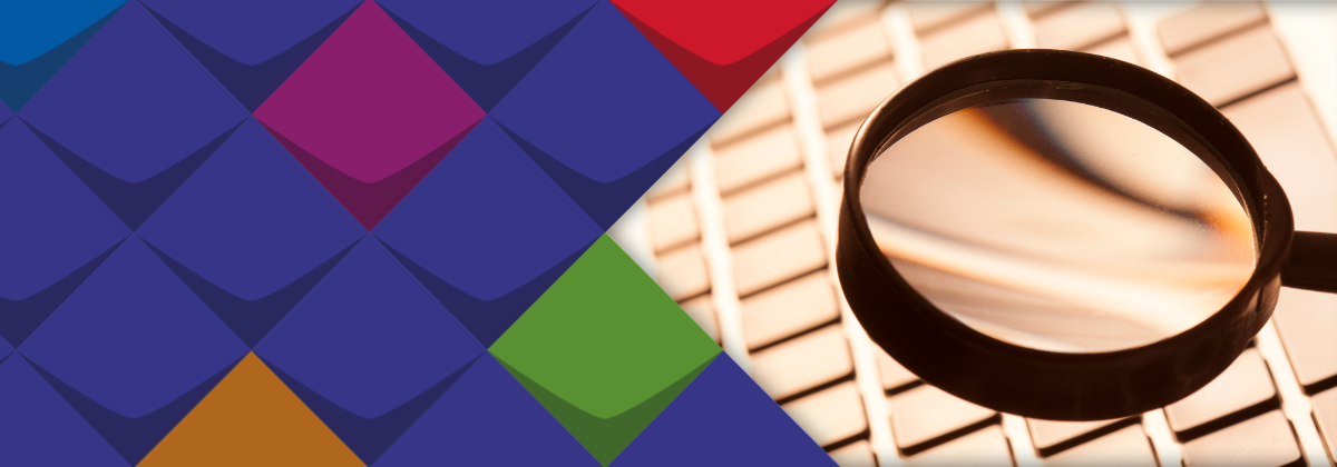 Links KSL-Kacheln. Rechts: Eine große Lupe über einer Computertastatur