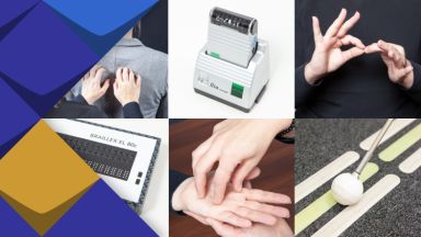 Slider mit verschiedenen Abbildungen zum Thema Sinnesbehinderung.