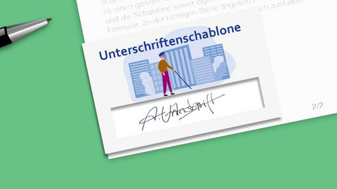 Die Unterschriftenschablone liegt auf einem Tisch mit einem Stift daneben.