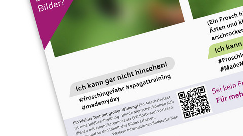 Der Ausschnitt eines Plakates. In der Ecke steht "Wie sehen Blinde Bilder". Unten ist das Logo des KSL-MSi-NRW abgebildet.