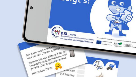 Ansicht eines Smartphones mit "Barry zeigt’s" auf dem Display. Darunter zwei Kommunikationskärtchen.