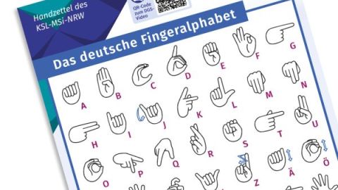 Handzettel zum deutschen Fingeralphabet im Anschnitt